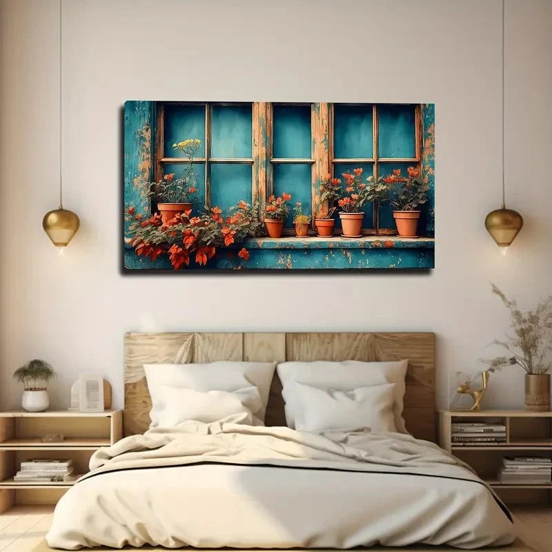Roses Windowsill Wall Art Canvas Office Home Room Framed 120x60cm