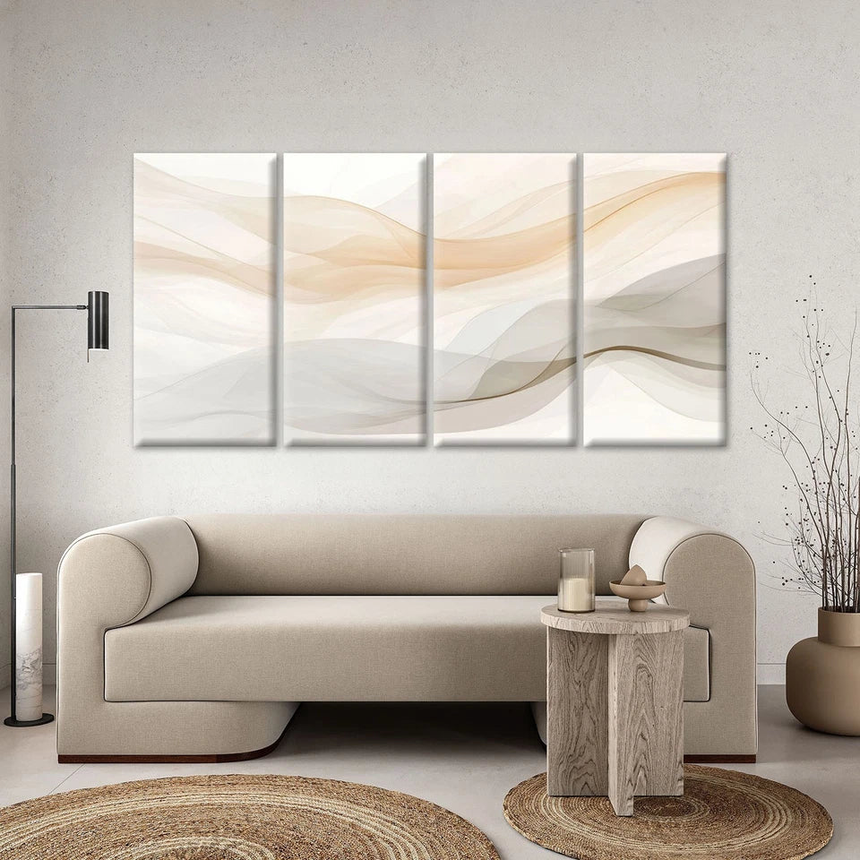 4pcs Neutral Beige Wavy Abstract Lines Wall Art Set Canvas Framed 45x80cm - High Quality Print 100% Australian Made Wall Canvas Ready to Hang