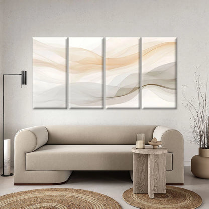 4pcs Neutral Beige Wavy Abstract Lines Wall Art Set Canvas Framed 45x80cm - High Quality Print 100% Australian Made Wall Canvas Ready to Hang
