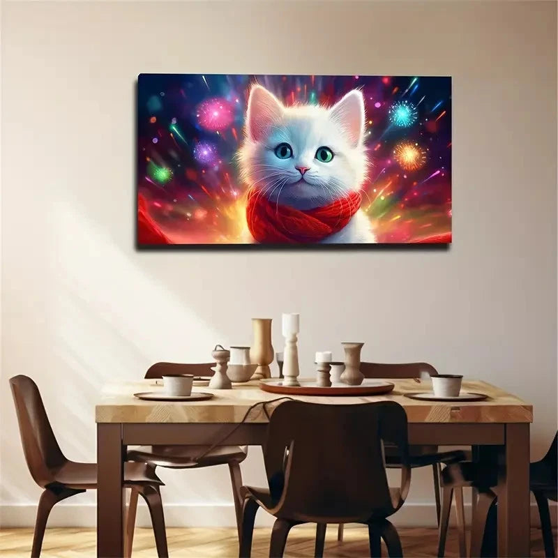 Both Shape Cat Spirit White Wall Art Canvas Office Home Room Framed 120x60cm