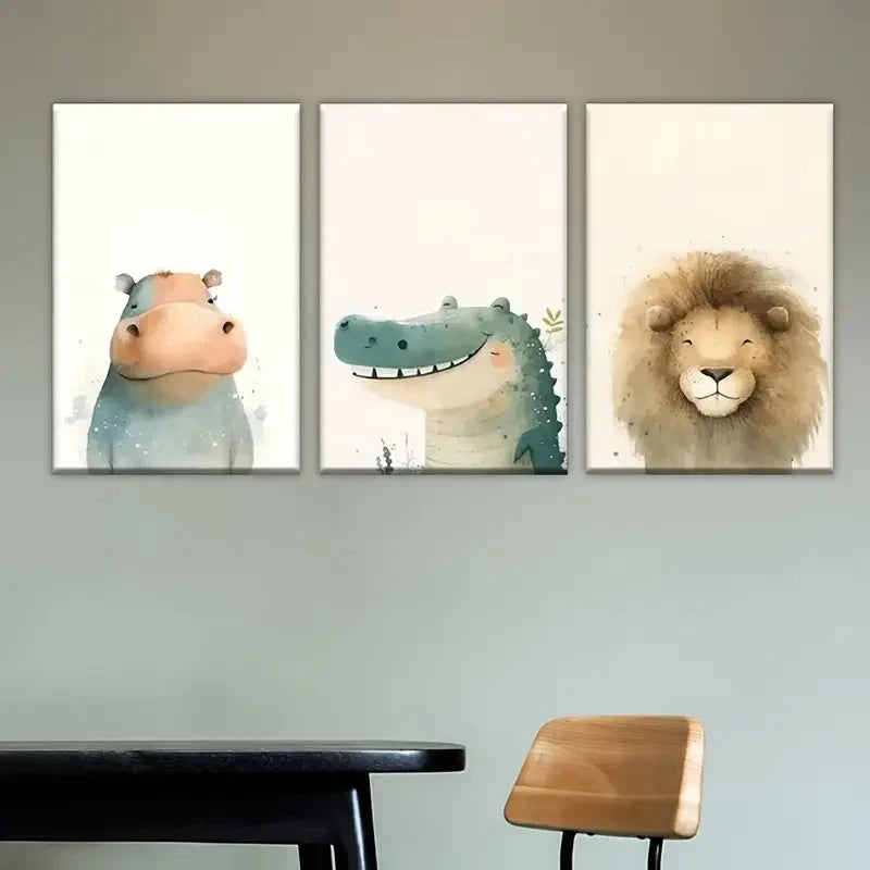3pcs Animals (Hippo, Crocodile, Lion) Wall Art Set Canvas Framed 60x90cm - High Quality Print 100% Australian Made Wall Canvas Ready to Hang - Bella Home Decor