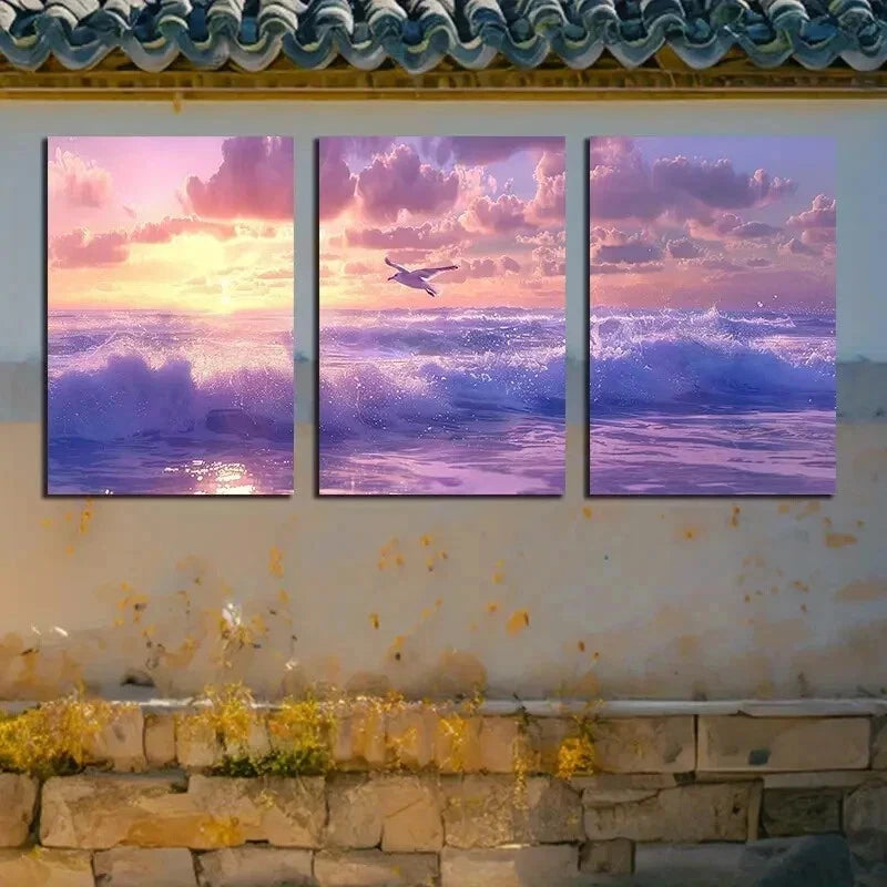 3pcs Ocean Waves Crashing on Rocks Scenery Wall Art Set Canvas Framed 40x60cm - High Quality Print 100% Australian Made Wall Canvas Ready to Hang - Bella Home Decor