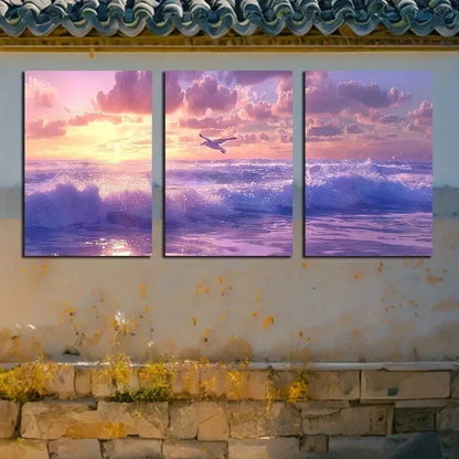 3pcs Ocean Waves Crashing on Rocks Scenery Wall Art Set Canvas Framed 40x60cm - High Quality Print 100% Australian Made Wall Canvas Ready to Hang - Bella Home Decor