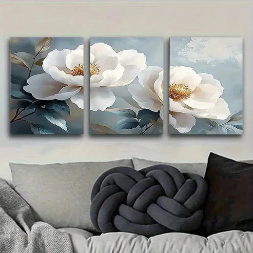 3pcs White Peony Flower Wall Art Set Canvas Unframed - High Quality Print 100% Australian Made Wall Canvas