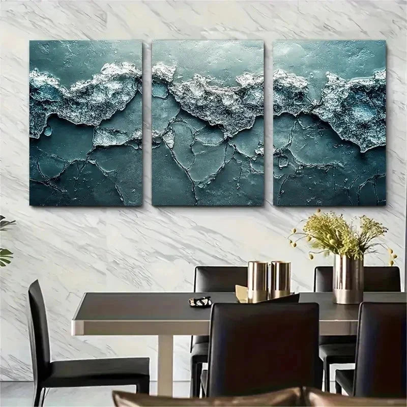 3pcs Cracked Ice On Water Elegant Perfect Wall Art Set Canvas Framed 50x70cm - High Quality Print 100% Australian Made Wall Canvas Ready to Hang - Bella Home Decor