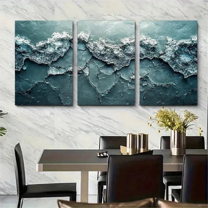 3pcs Cracked Ice On Water Elegant Perfect Wall Art Set Canvas Framed 50x70cm - High Quality Print 100% Australian Made Wall Canvas Ready to Hang - Bella Home Decor