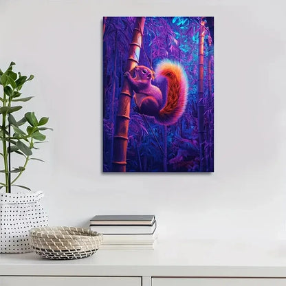 Surreal Squirrel Scene In Bamboo Grove Painting 40x60cm Metal Print Ready to Hang - Bella Home Decor