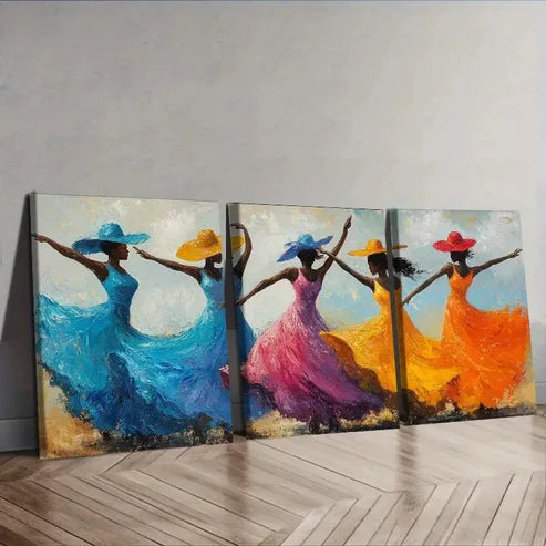 3pcs Elegant Dancers in Vibrant Hats Wall Art Canvas Unframed - High Quality Print 100% Australian Made Wall Canvas - Bella Home Decor