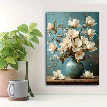 Beautiful Elegant Magnolia Bouquet Painting 40x60cm Metal Print Ready to Hang - Bella Home Decor