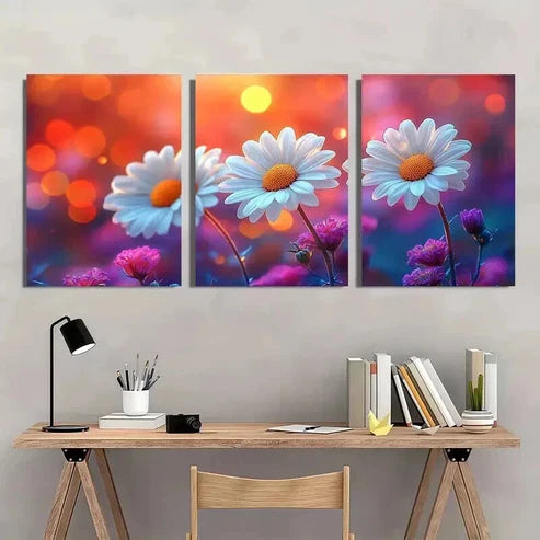 3pcs Featuring Floral Crisp White Daisies Wall Art Canvas Unframed - High Quality Print 100% Australian Made Wall Canvas