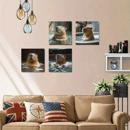 4pcs Capybara Bath Time Picture Wall Art Canvas Framed