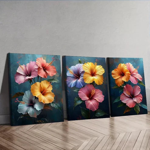 3 PCS Hibiscus Flowers Canvas Floral Wall Art Set Canvas Unframed - High Quality Print 100% Australian Made Wall Canvas