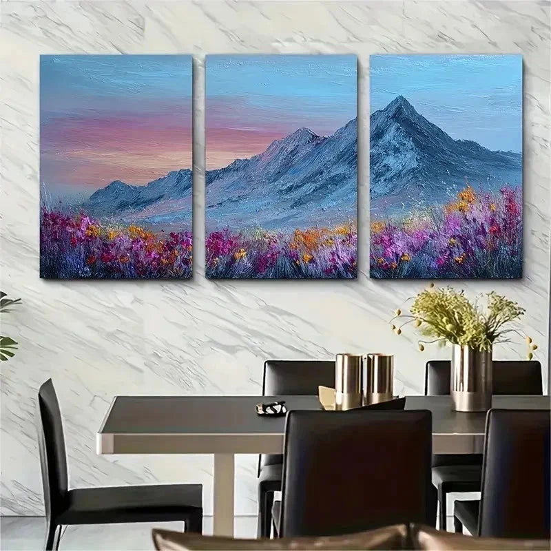 3pcs Large Mountain Sunset Wildflower Perfect Wall Art Set Canvas Framed 50x70cm - High Quality Print 100% Australian Made Wall Canvas Ready to Hang