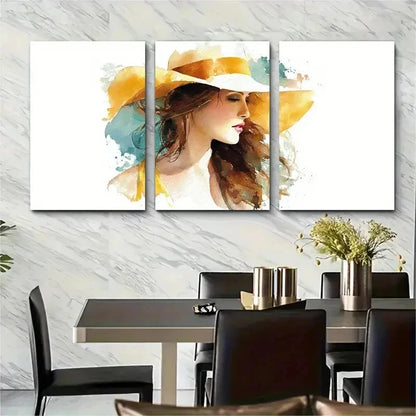 3pcs Woman In Sun Hat Beach Art Minimal Perfect Wall Art Set Canvas Framed 50x70cm - High Quality Print 100% Australian Made Wall Canvas Ready to Hang