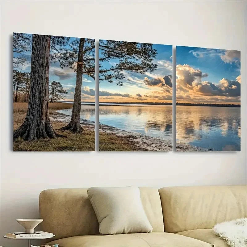 3pcs Lake Moultrie Wall Art Set Canvas Framed 40x60cm - High Quality Print 100% Australian Made Wall Canvas Ready to Hang