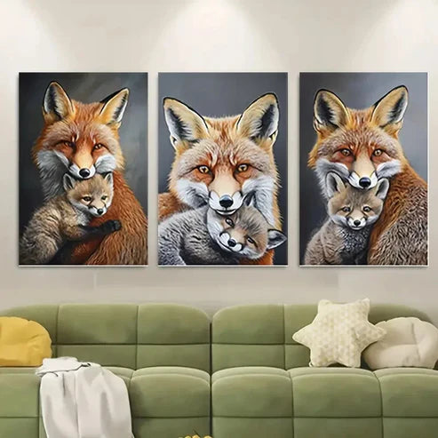 3pcs Fox Lovers Adorable Fox Portraits  Wall Art Set Canvas Unframed - High Quality Print 100% Australian Made Wall Canvas - Bella Home Decor