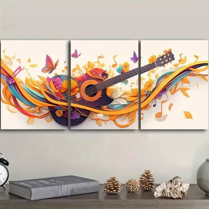 3pcs Deco Modern Guitar With Butterflies Wall Art Canvas Unframed - High Quality Print 100% Australian Made Wall Canvas - Bella Home Decor