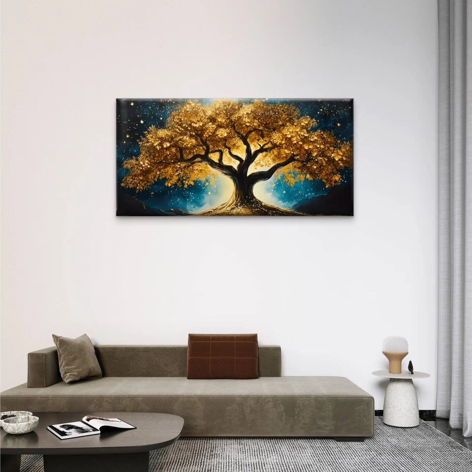 Tree Stars Abstract Wall Art Canvas Office Home Room Framed 120x60cm