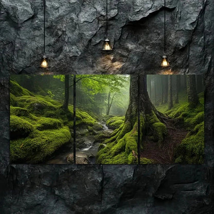 3pcs Enchanted Woodland Scene with Misty Stream Wall Art Set Canvas Unframed - High Quality Print 100% Australian Made Wall Canvas