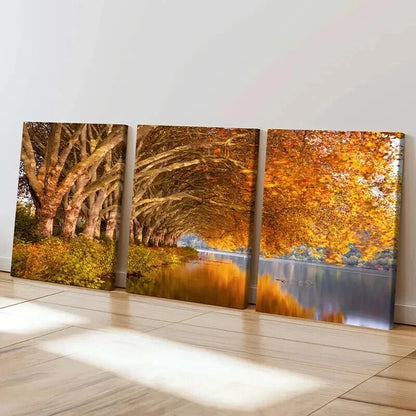 3pcs Featuring a Golden Tree by The Lakeside Wall Art Set Canvas Framed 60x90cm - High Quality Print 100% Australian Made Wall Canvas Ready to Hang - Bella Home Decor