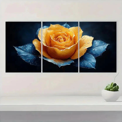 3pcs Blue and Yellow Floral Painting NK   Wall Art Set Canvas Framed 40x60cm - High Quality Print 100% Australian Made Wall Canvas Ready to Hang - Bella Home Decor