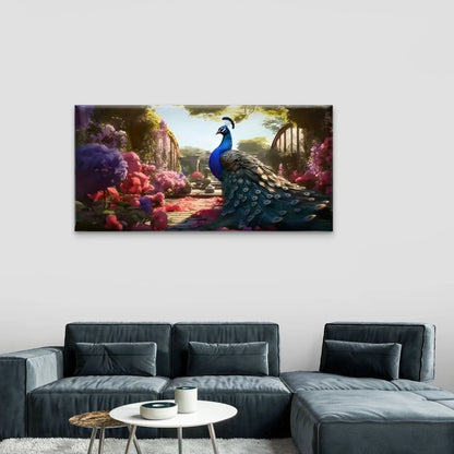 Peacocks Lush Green Field Wall Art Canvas Office Home Room Framed 120x60cm