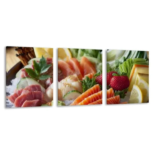 3pcs a Platter of Fresh Sashimi Decoration Wall Art Set Canvas Framed 50x70cm - High Quality Print 100% Australian Made Wall Canvas Ready to Hang