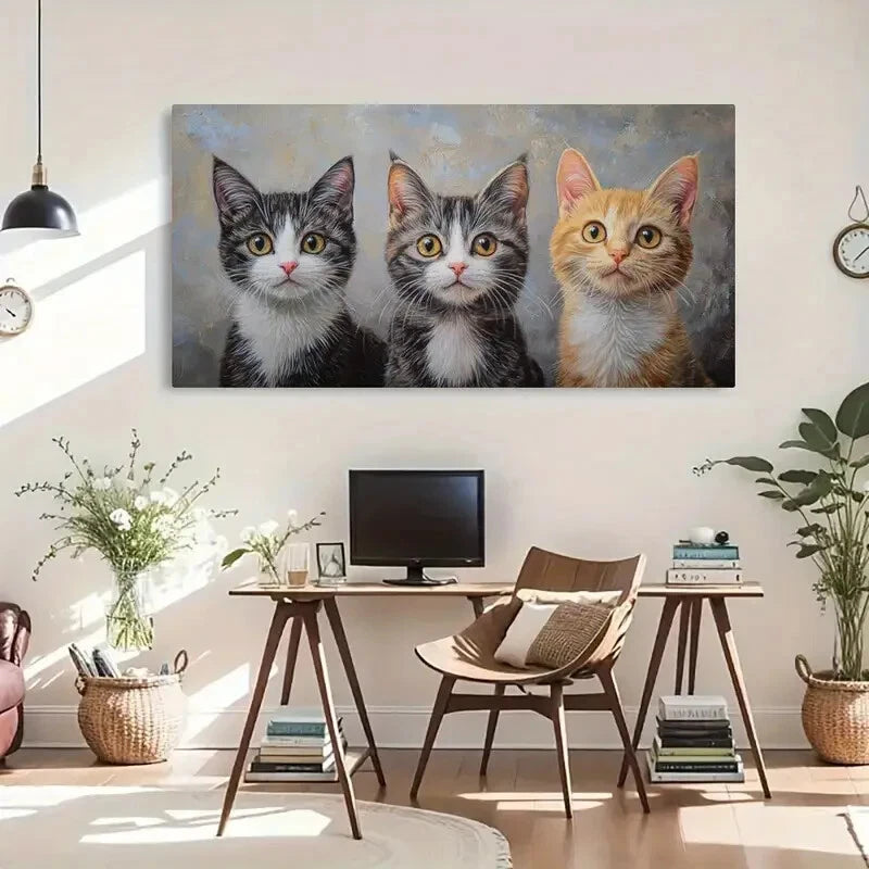 Beautiful Cats Perfects Cute Wall Art Canvas Office Home Room Framed 120x60cm - Bella Home Decor