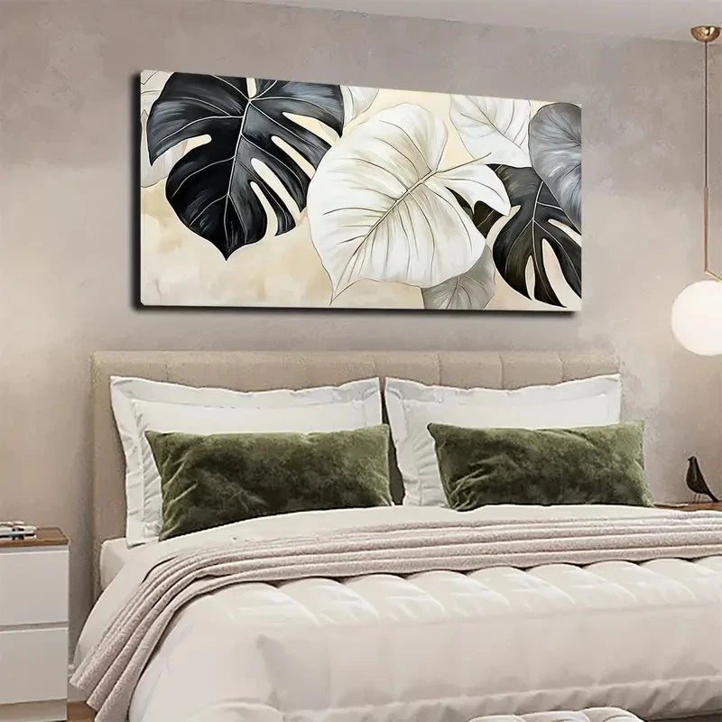 Vibrant Green Leaf Design Wall Art canvas office home room framed 120x60cm