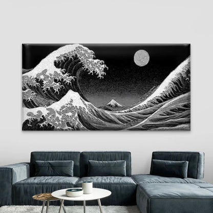 Black and White Wave Wall Art Canvas Office Home Room Framed 120x60cm