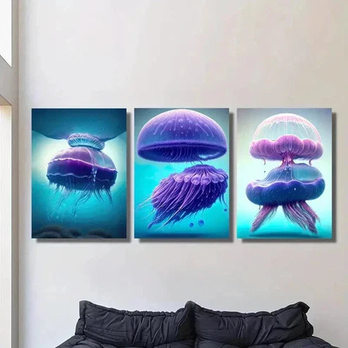 3pcs Jellyfish Decorative Illustrations Wall Art Set Canvas Unframed - High Quality Print 100% Australian Made Wall Canvas