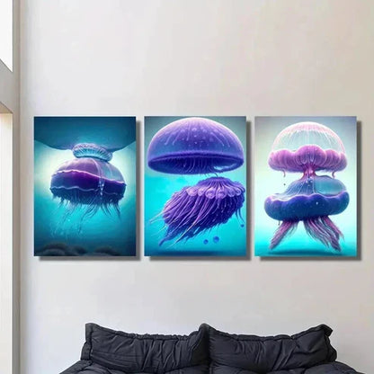 3pcs Jellyfish Decorative Illustrations Wall Art Set Canvas Unframed - High Quality Print 100% Australian Made Wall Canvas