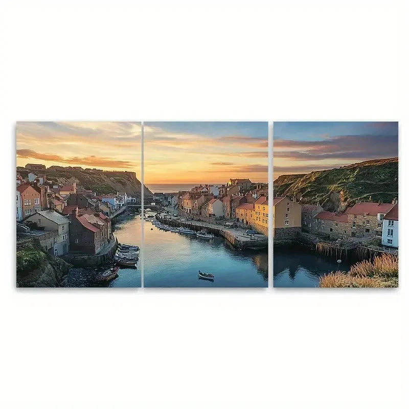 3pcs Yorkshire Lovers Staithes Art SE   Wall Art Set Canvas Framed 50x70cm - High Quality Print 100% Australian Made Wall Canvas Ready to Hang