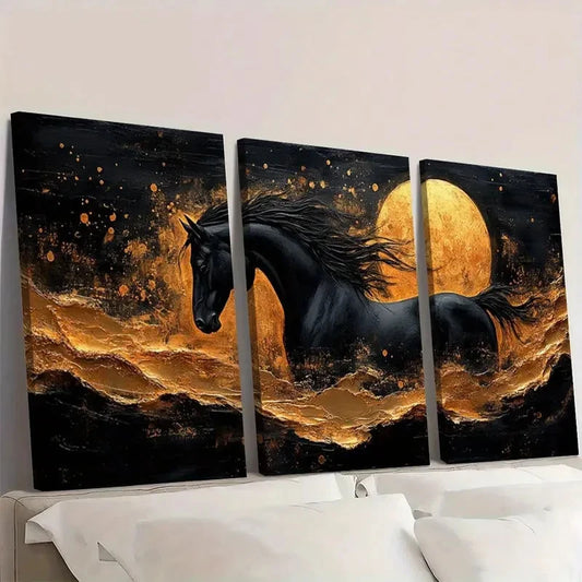 3pcs Abstract Painting with Golden Accents Wall Art Set Canvas Framed 60x90cm - High Quality Print 100% Australian Made Wall Canvas Ready to Hang