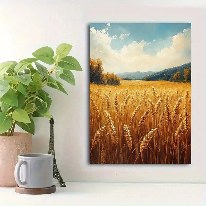 Beautiful Vintage Harvest Landscape Painting 40x60cm Metal Print Ready to Hang