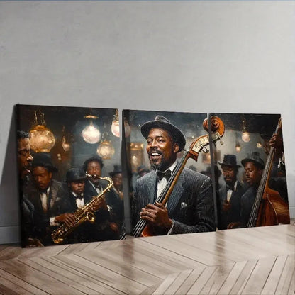 3pcs Featuring a Jazz Club Theme Wall Art Set Canvas Framed 50x70cm - High Quality Print 100% Australian Made Wall Canvas Ready to Hang