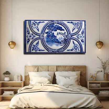 Blue And White Porcelain Wall Art Canvas Office Home Room Framed 120x60cm