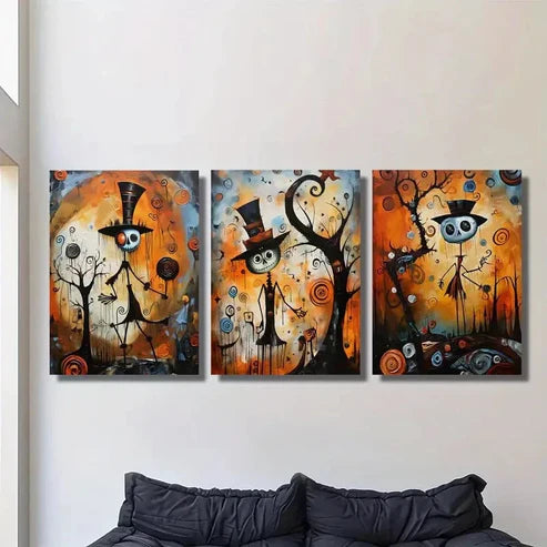 3pcs Pumpkin Surreal Skull Wall Art Canvas Unframed - High Quality Print 100% Australian Made Wall Canvas