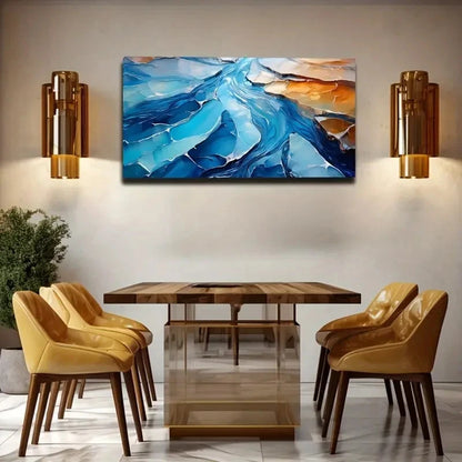 Abstract River Modern Blue Wall Art Canvas Office Home Room Framed 120x60cm
