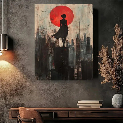 Beautiful Elegant Red Sunset Cityscape Painting 40x60cm Metal Print Ready to Hang - Bella Home Decor