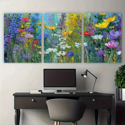 3pcs Garden Path Textured Field Perfect Wall Art Set Canvas Framed 40x60cm - High Quality Print 100% Australian Made Wall Canvas Ready to Hang