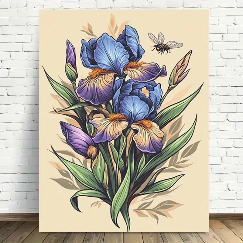Beautiful Vibrant Blue Purple Floral Art Painting 40x60cm Metal Print Ready to Hang - Bella Home Decor