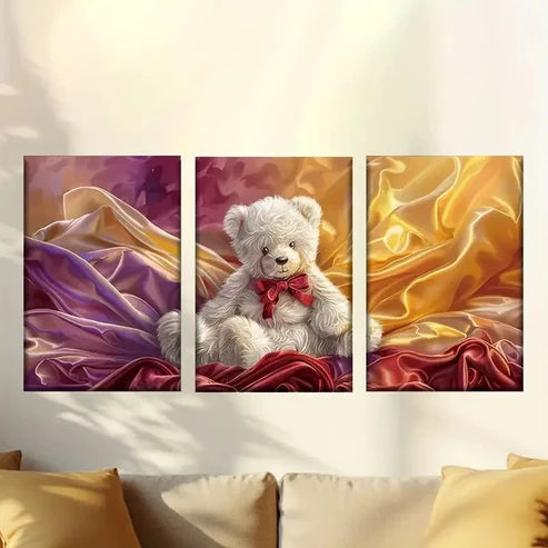 3pcs Colorful abstract teddy bear Wall Art Set Canvas Unframed - High Quality Print 100% Australian Made Wall Canvas - Bella Home Decor
