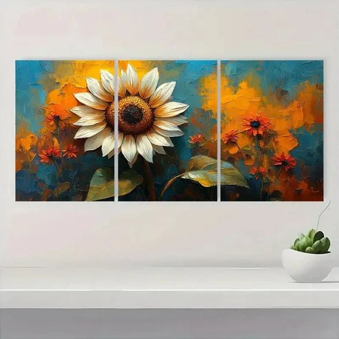 3pcs White Sunflower Vibrant Floral Wall Art Set Canvas Unframed - High Quality Print 100% Australian Made Wall Canvas