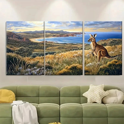 3pcs Kangaroo Island Travel Print Australia Wall Art Set Canvas Framed 50x70cm - High Quality Print 100% Australian Made Wall Canvas Ready to Hang