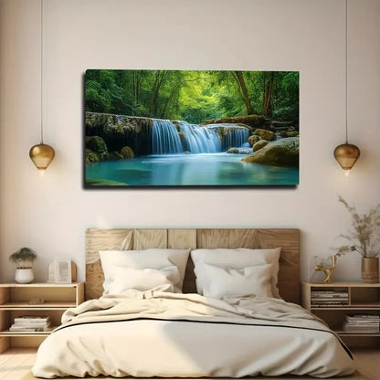 Thick Jungle Waterfall Wall Art canvas office home room framed 120x60cm