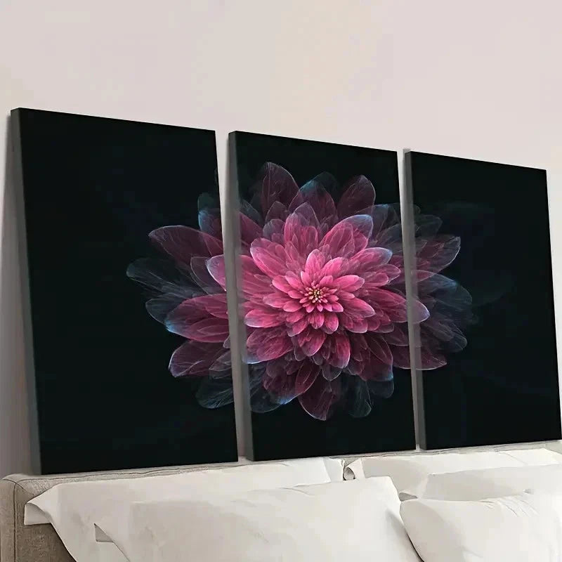 3pcs Pink Abstract Flower on Dark Background Wall Art Set Canvas Framed 40x60cm - High Quality Print 100% Australian Made Wall Canvas Ready to Hang