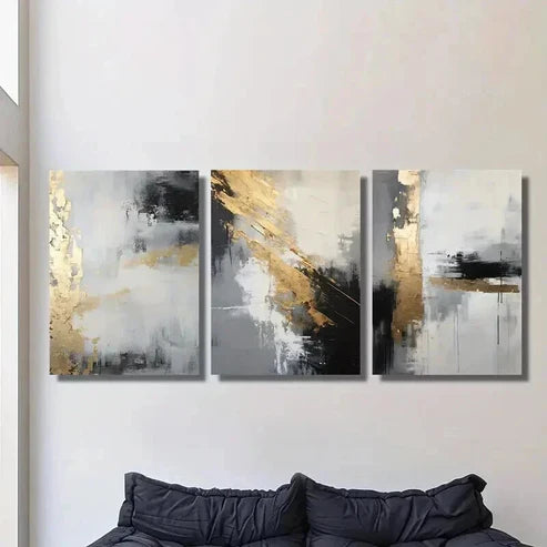 3pcs Golden Black Textured Abstract Wall Art Canvas Unframed - High Quality Print 100% Australian Made Wall Canvas - Bella Home Decor
