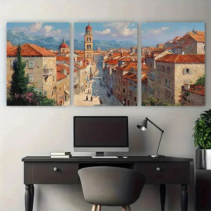 3pcs Old Italian Street in Korcula Perfect Wall Art Set Canvas Framed 50x70cm - High Quality Print 100% Australian Made Wall Canvas Ready to Hang