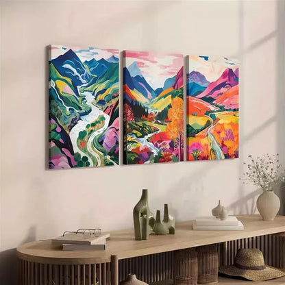 3pcs Colorful Abstract Landscape Wall Art Set Canvas Unframed - High Quality Print 100% Australian Made Wall Canvas